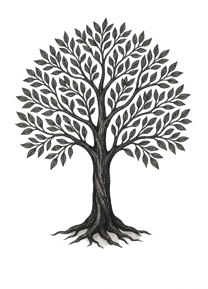 Tattoovorlage Baum mit ausladenden Ästen und Blättern für Nacken