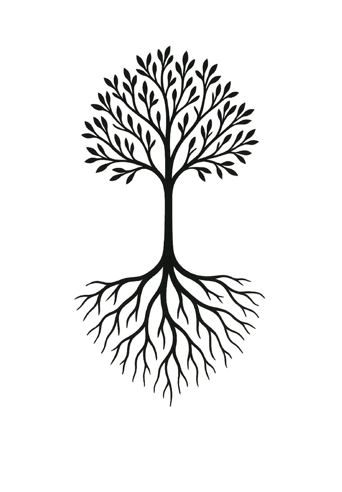 Tattoovorlage Baum mit Wurzeln in Schwarz-Weiß