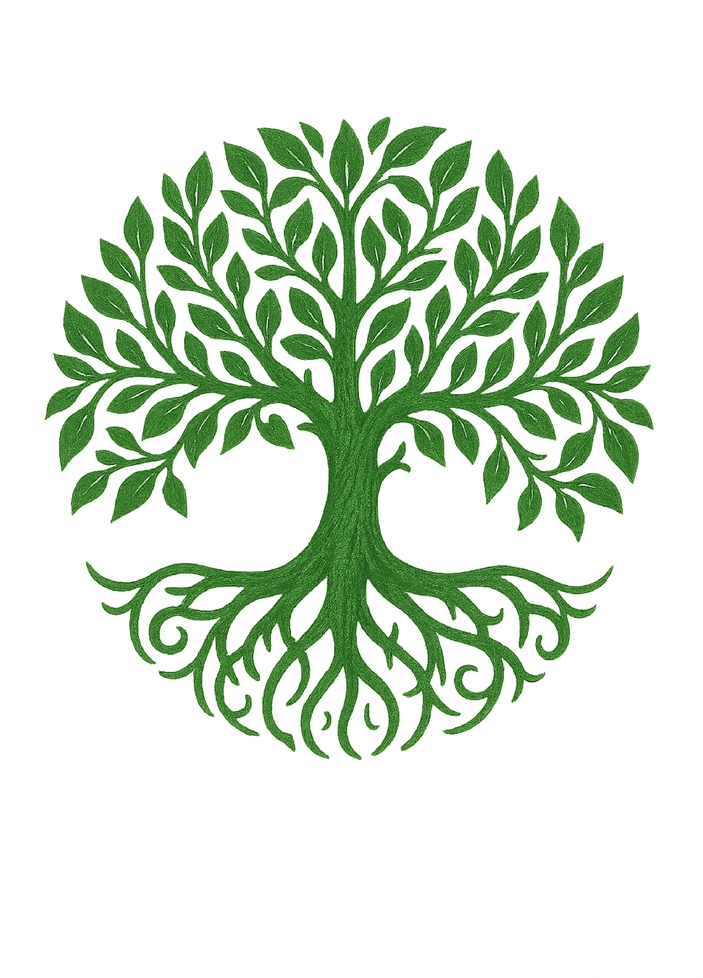 Tattoovorlage Baum mit Wurzeln und Blättern