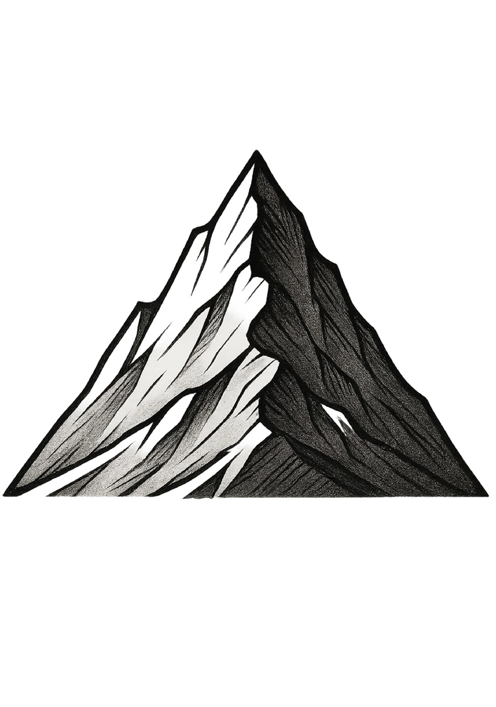 Tattoovorlage Berg mit scharfen Kanten in Schwarz und Weiß