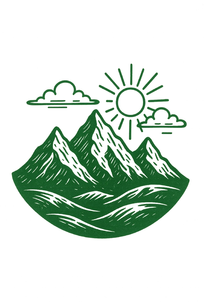 Tattoovorlage Berglandschaft mit Sonne und Wolken
