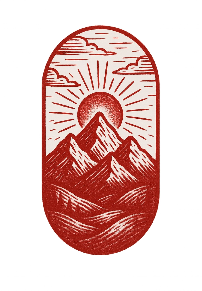 Tattoovorlage Berglandschaft mit Sonnenuntergang