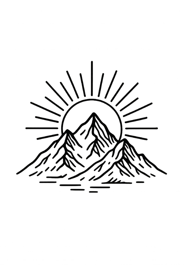 Tattoovorlage Bergmotiv mit Sonnenaufgang