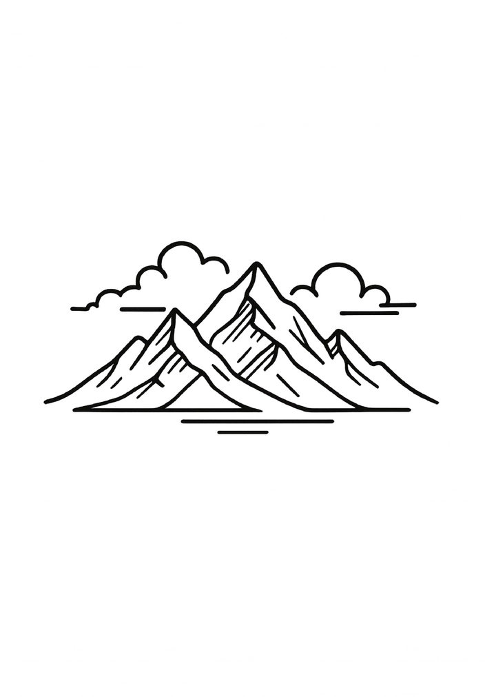 Tattoovorlage Bergpanorama mit Wolken in minimalistischem Stil