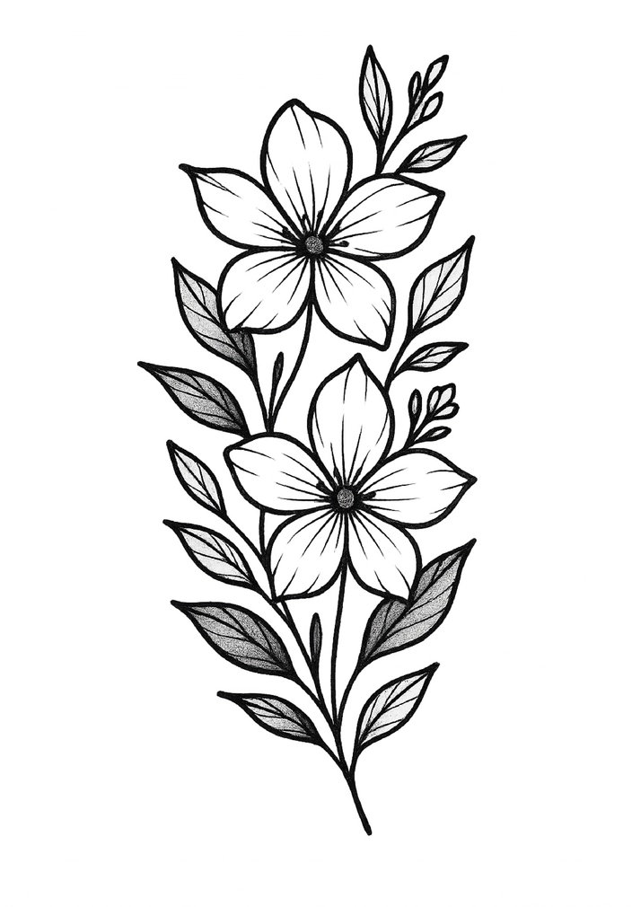 Tattoovorlage mit blühenden Blumen und Blättern für Finger
