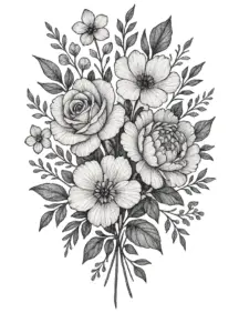 tattoovorlage-blumenbouquet-mit-rosen-und-blueeten