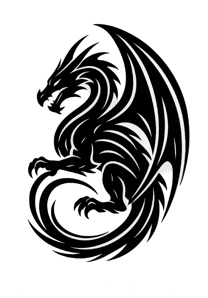 Tattoovorlage Drache mit kraftvoller Präsenz für Rücken