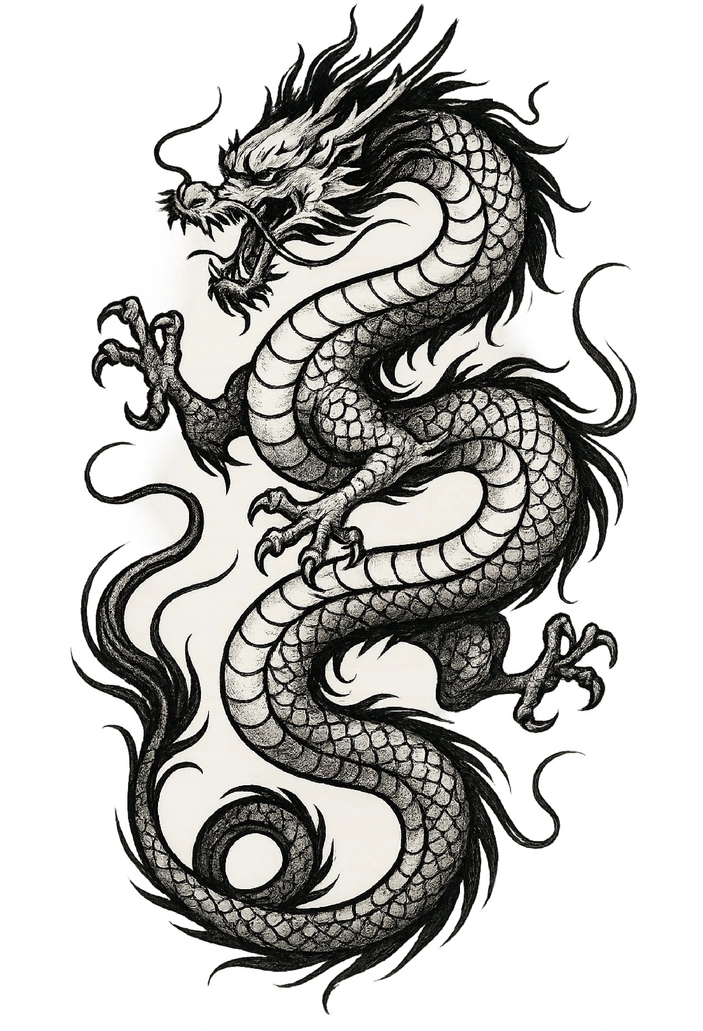 Tattoovorlage Drachen im asiatischen Stil für Männer