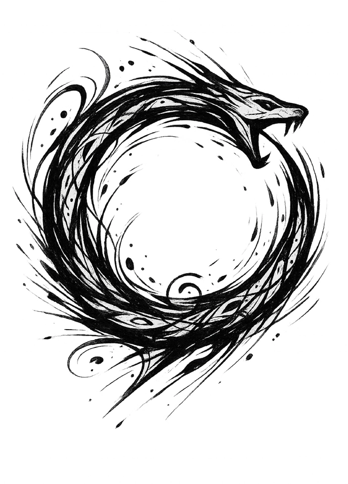 Tattoovorlage Drachen Uroboros mit dynamischen Linien