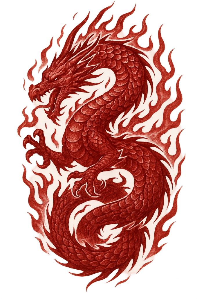 Tattoovorlage von einem Drachen mit Flammen