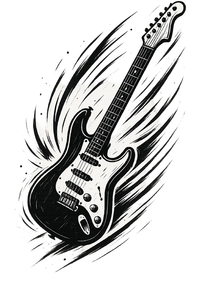 Tattoovorlage E-Gitarre mit dynamischem Design für Musikliebhaber