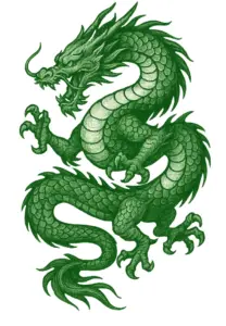 tattoovorlage-eindrucksvoller-gruener-drache-dynamische-pose