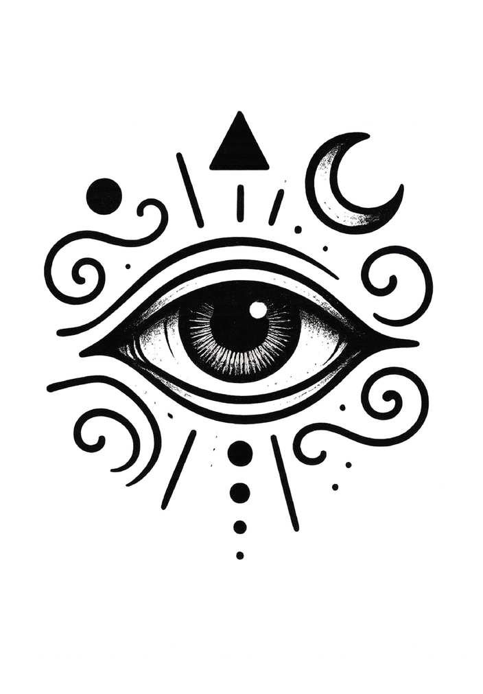 Tattoovorlage eines Auges mit Symbolen für Brust-Tattoo