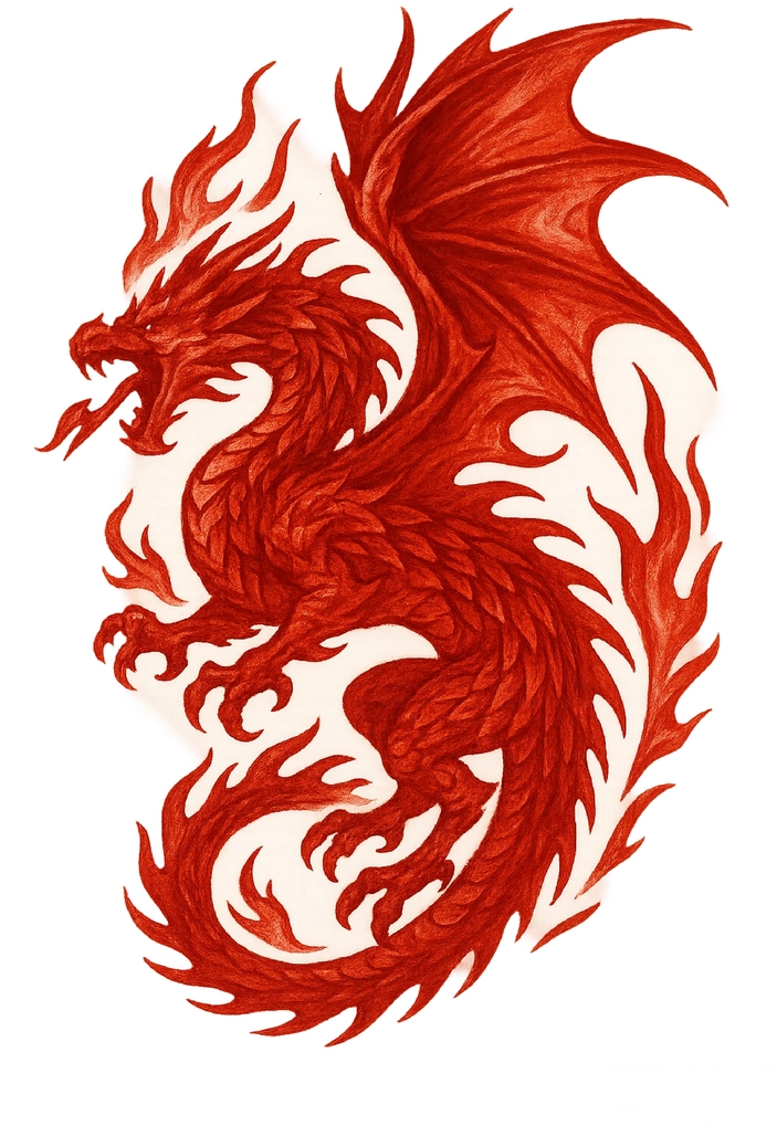 Tattoovorlage eines feurigen Drachen im roten Design