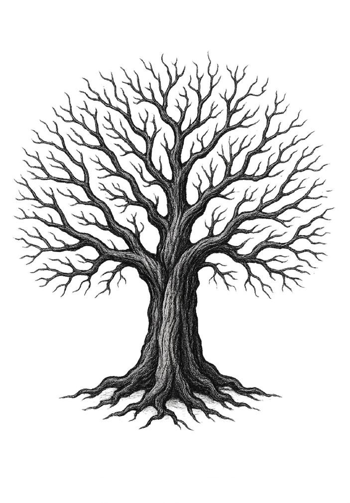 Tattoovorlage eines stilisierten Baumes mit weitreichenden Ästen