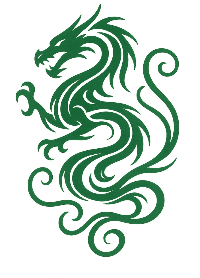 Tattoovorlage eines stilisierten Drachen mit geschwungenen Linien