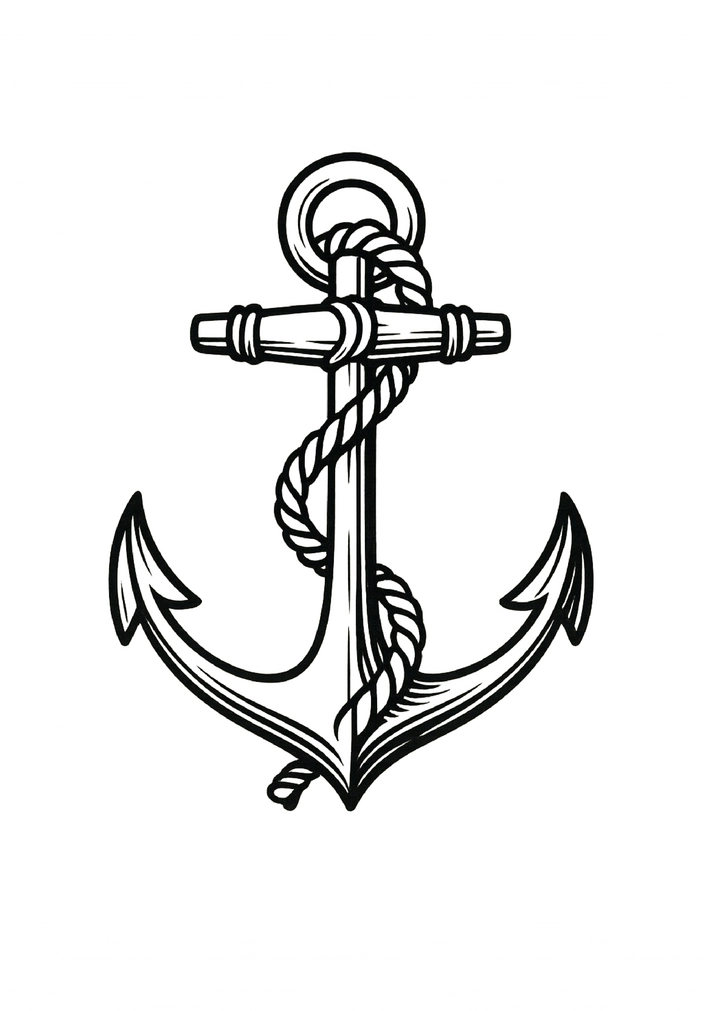 Tattoovorlage eines traditionellen Ankers mit Seil und Knoten