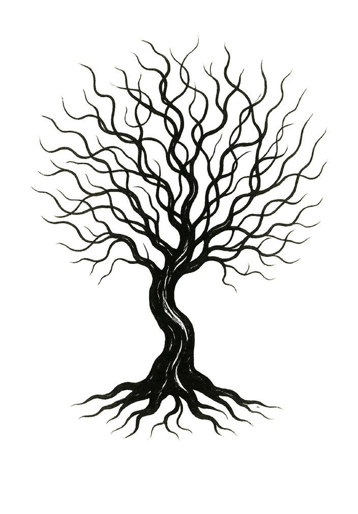 Tattoovorlage eines verworrenen Baumes für Oberschenkel