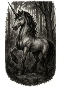 tattoovorlage-einhorn-im-wald-mystische-fantasy-kunst