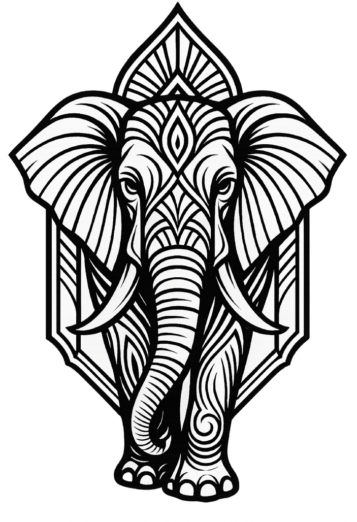 Tattoovorlage Elefant mit kunstvollen Linien und Mustern