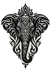 tattoovorlage-elefant-mit-tribal-mustern-fuer-brust