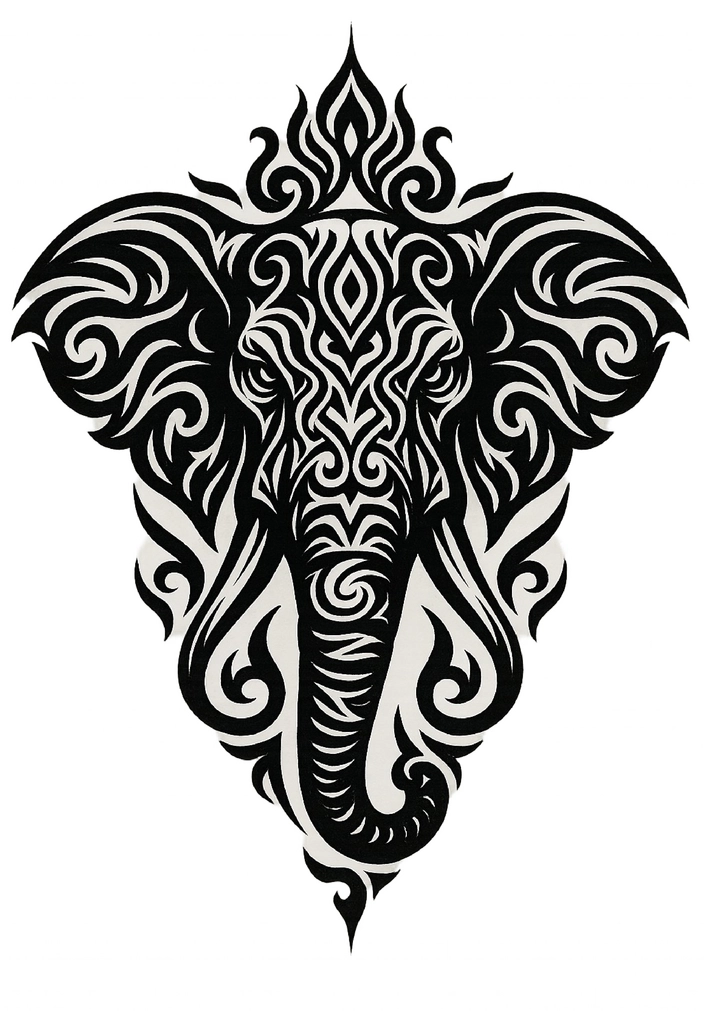 Tattoovorlage Elefant mit tribal Mustern für Brust