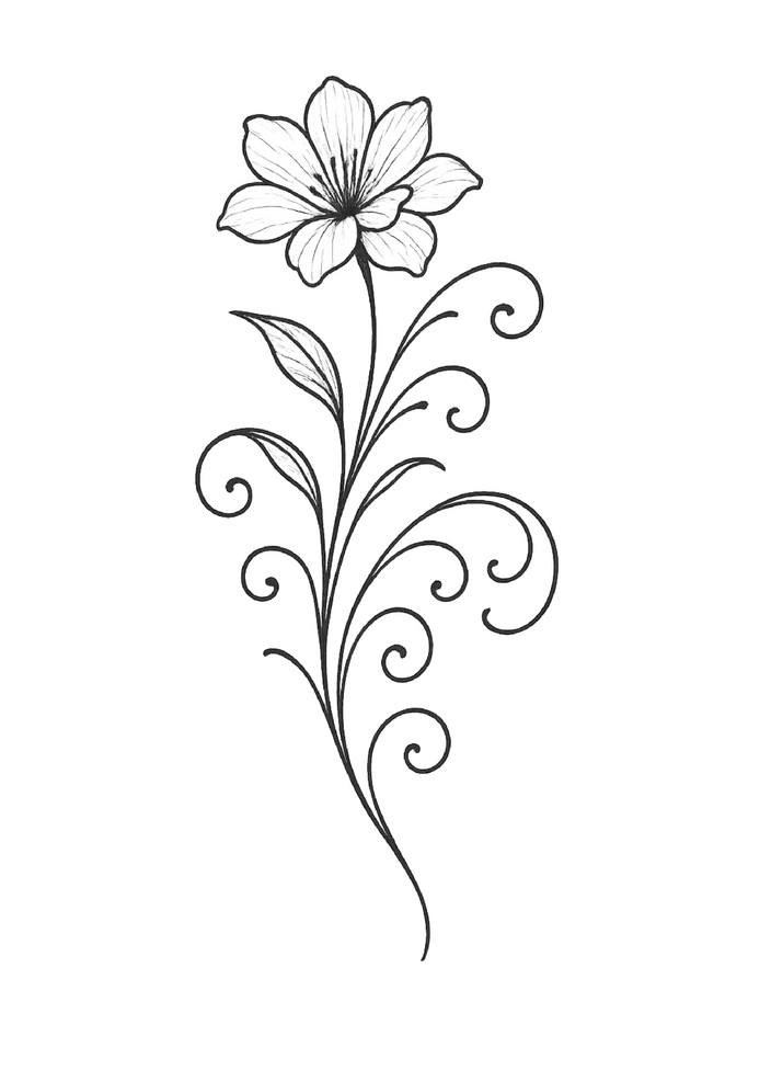 Tattoovorlage elegante Blume mit geschwungenen Linien