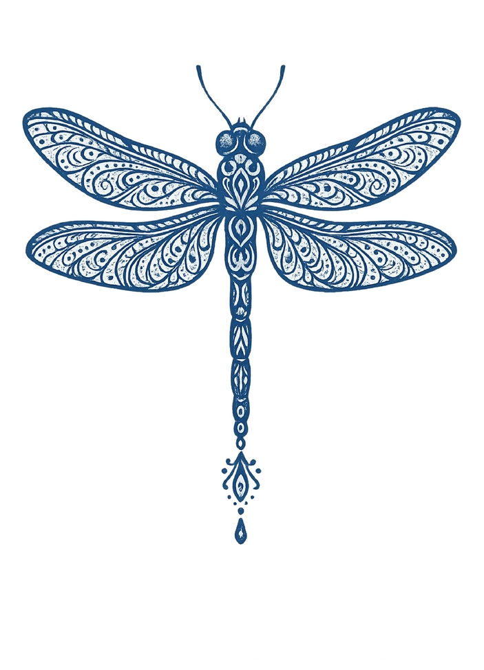 Tattoovorlage elegante Libelle mit filigranen Mustern
