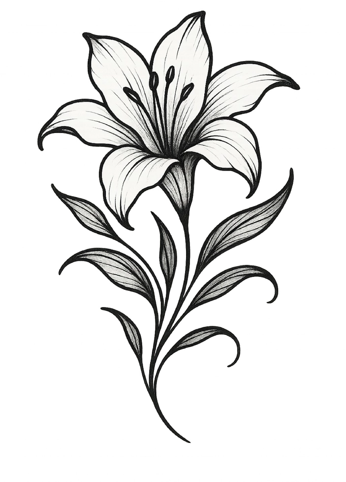 Tattoovorlage einer stilisierten Lilie mit eleganten Blütenblättern