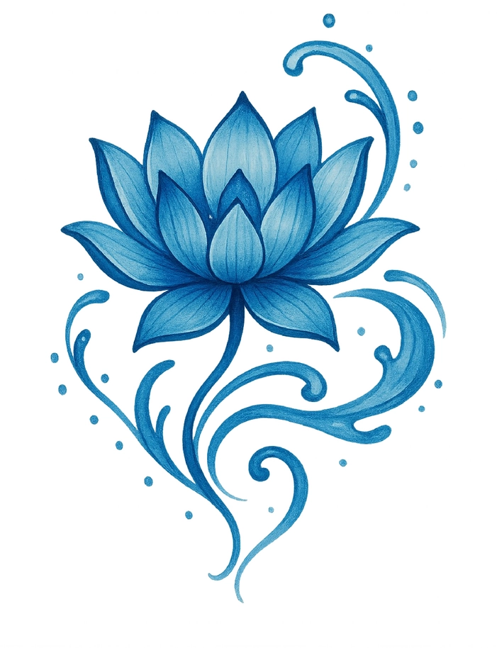 Tattoovorlage elegante Lotusblume mit Wasser