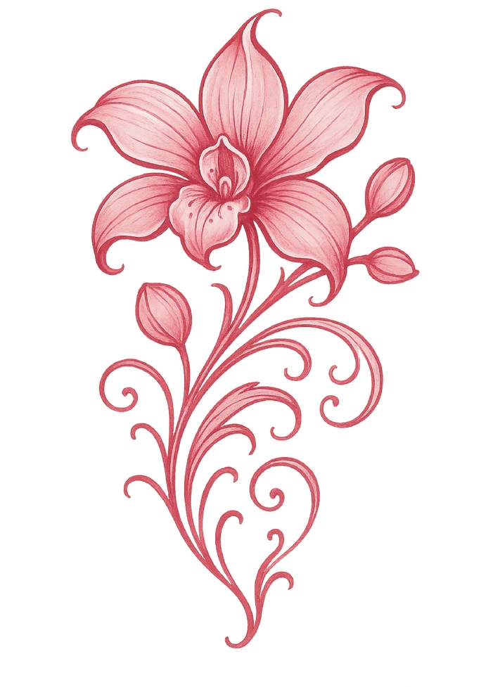 Tattoovorlage elegante Orchidee mit geschwungenen Blütenblättern