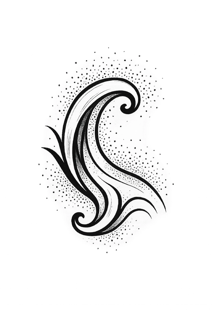 Tattoovorlage elegante Welle mit Punkten schwarz-weiß