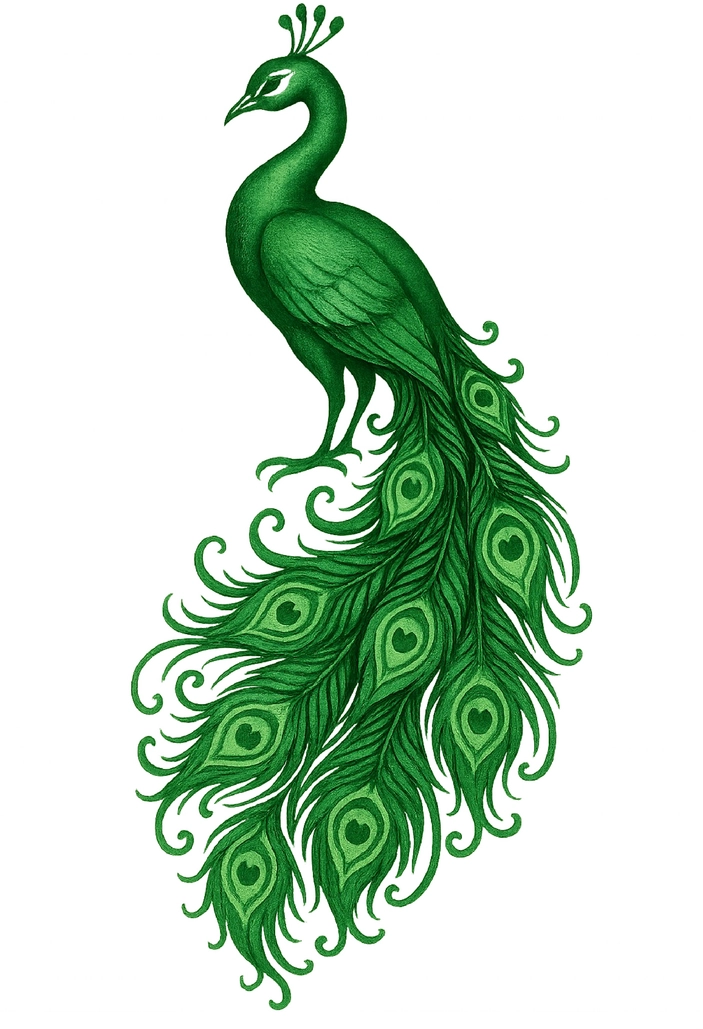 Tattoovorlage eleganter Pfau mit bunten Federn