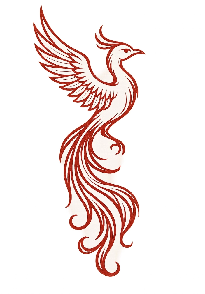 Tattoovorlage eleganter Phoenix in Aufwärtsbewegung