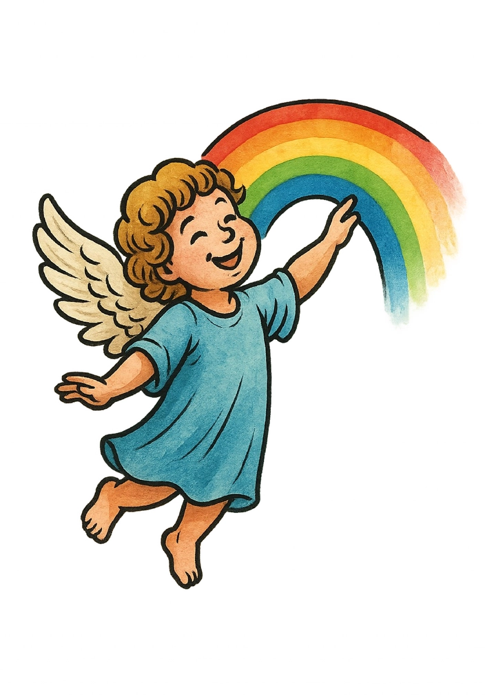 Tattoovorlage Engel mit Regenbogen und Freude