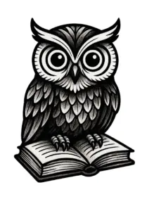 tattoovorlage-eule-auf-buch-mit-grossen-augen