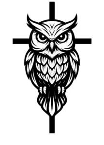 tattoovorlage-eule-auf-kreuz-weisheit-symbolik