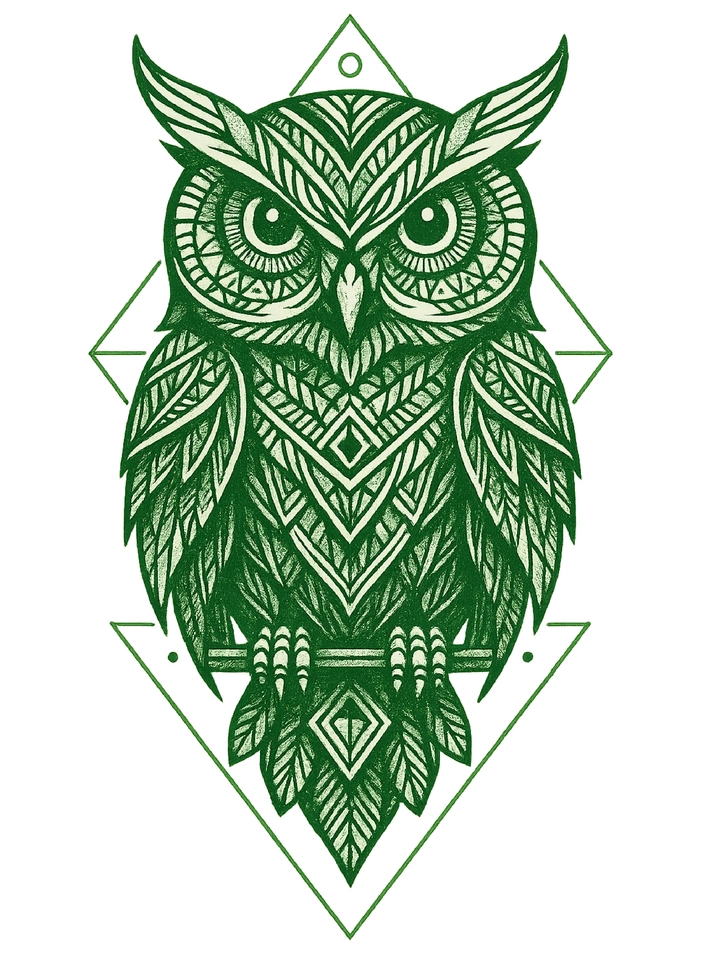 Tattoovorlage Eule mit geometrischen Elementen für Männer