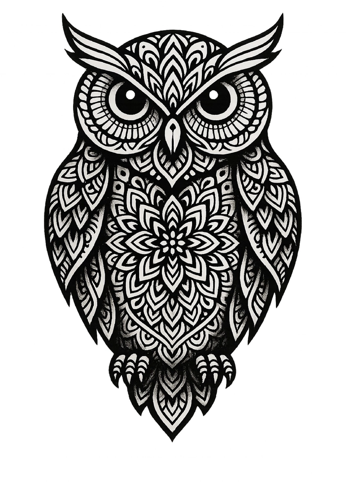 Tattoovorlage Eule im Mandala-Stil