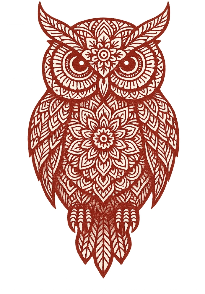 Tattoovorlage Eule mit Mandala-Mustern