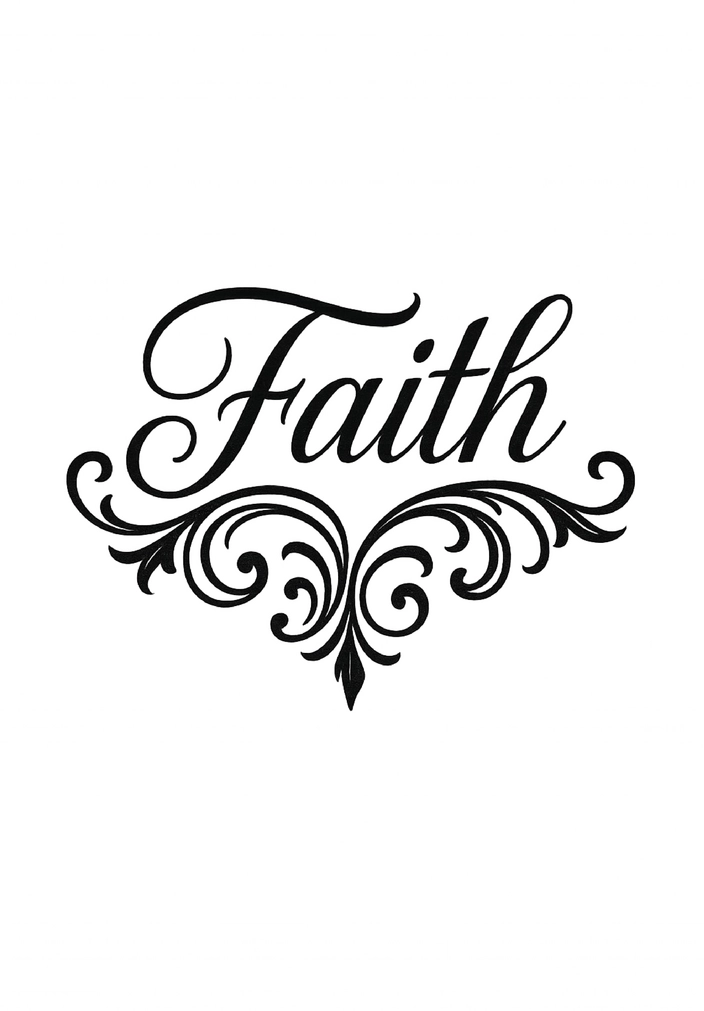 Tattoovorlage Faith mit geschwungener Schrift und Verzierungen