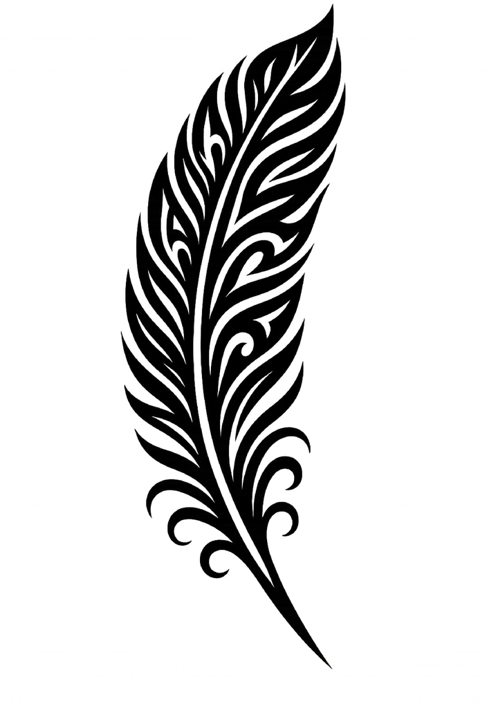 Tattoovorlage Feder mit dynamischen Linien und Tribal-Elementen