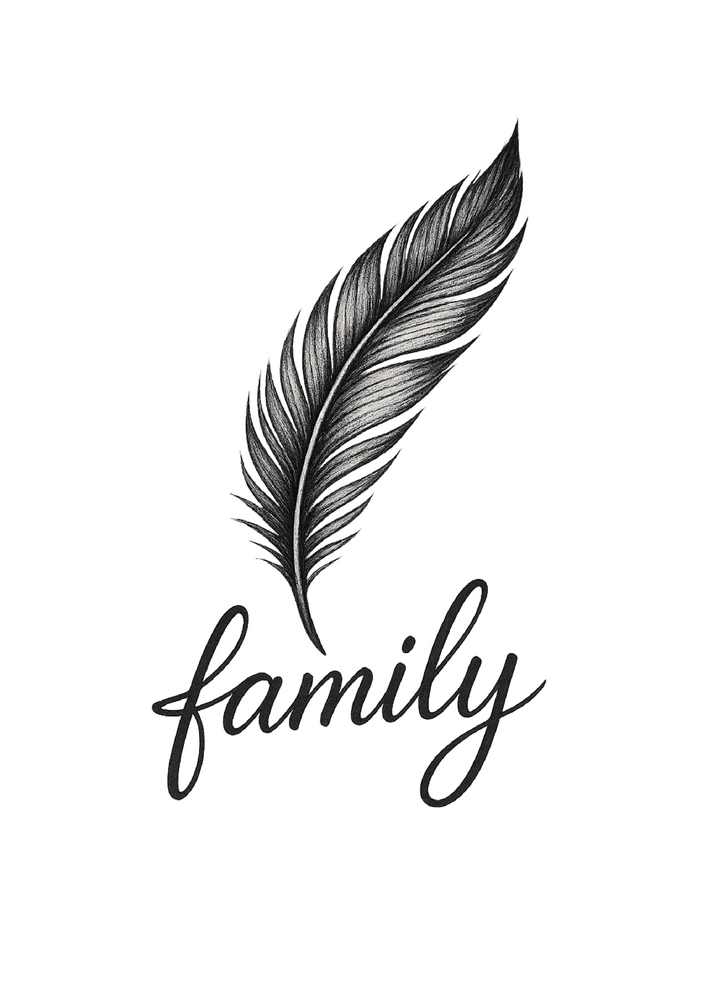 Tattoovorlage Feder mit Schriftzug family