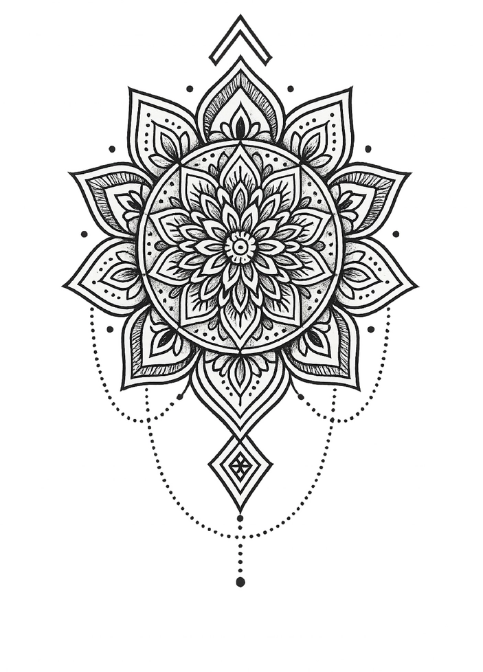 Tattoovorlage filigranes Mandala mit geometrischen Mustern