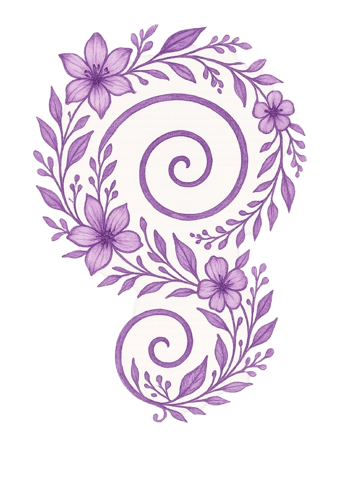 Tattoovorlage florale Spirale mit lila Blumen