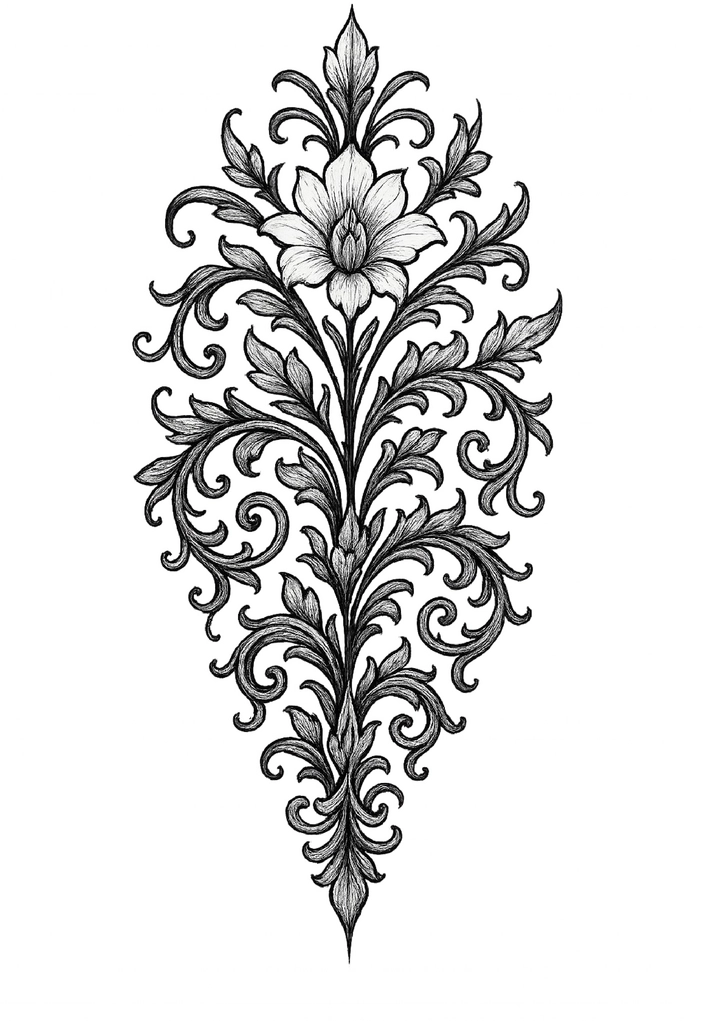 Tattoovorlage florales Ornament mit Blume für Rücken