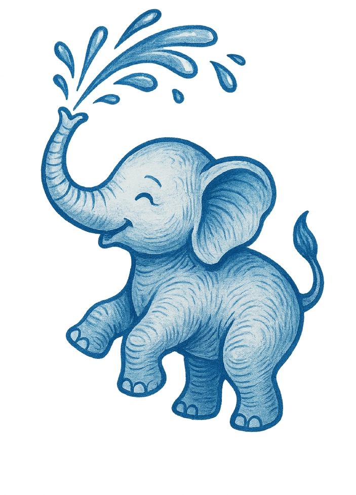 Tattoovorlage Fröhlicher Elefant mit Wasser spritzt