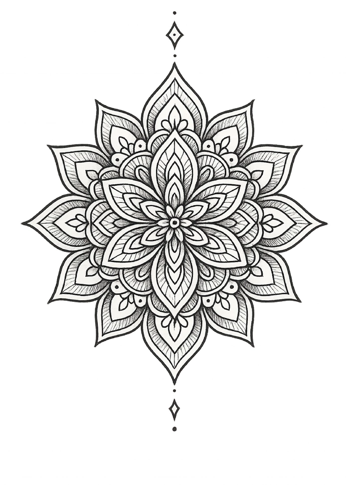 Tattoovorlage für ein elegantes Mandala mit feinen Linien