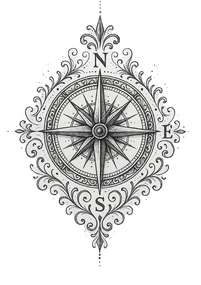 Tattoovorlage für Kompassrose mit Verzierungen