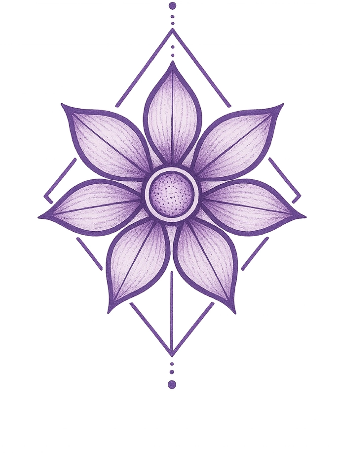 Tattoovorlage geometrische Blume mit sechs Blütenblättern in Violett